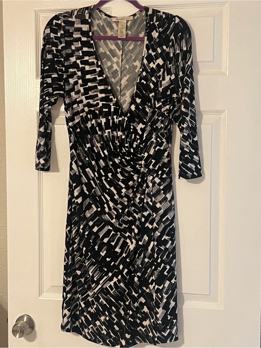Laundry by Design Black & White Abstract Wrap Dress